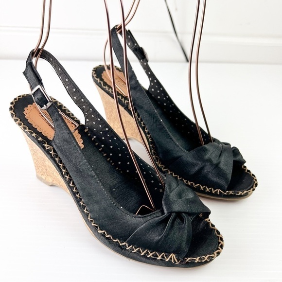 Seychelles SINGAPORE Sandals Womens 8 Cork Wedge Heel Slingback Peep Toe Black - Picture 4 of 10